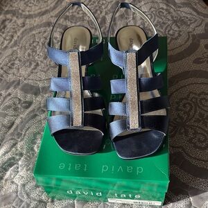 David Tate Navy Strappy Sandals 9WW Worn Once